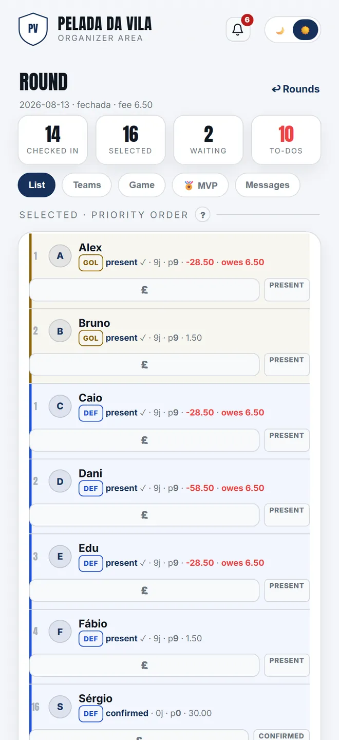 The night's result, tied to the saved line-up.
