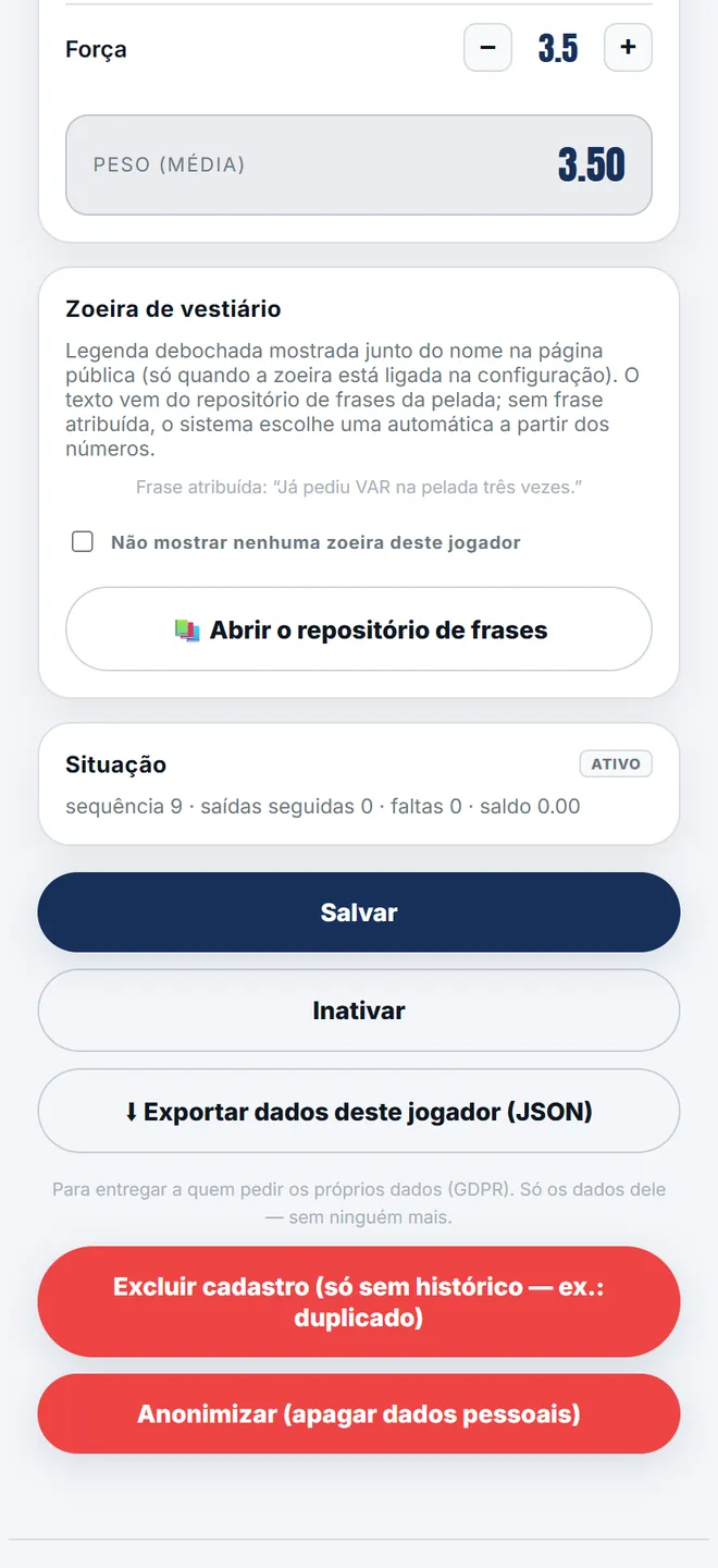 A ficha guarda posição, tipo, atributos, foto e os contadores de prioridade. É daqui que se <b>inativa</b>, se reativa e se anonimiza — o app nunca apaga o histórico.