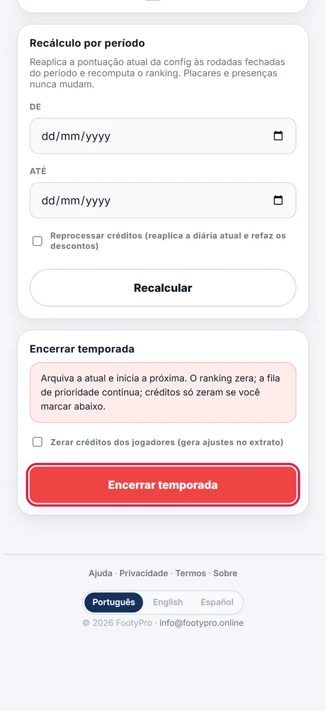 <b>Encerrar</b> arquiva a temporada e abre a seguinte. A prioridade rola para a nova; os créditos só zeram se você marcar a caixa.