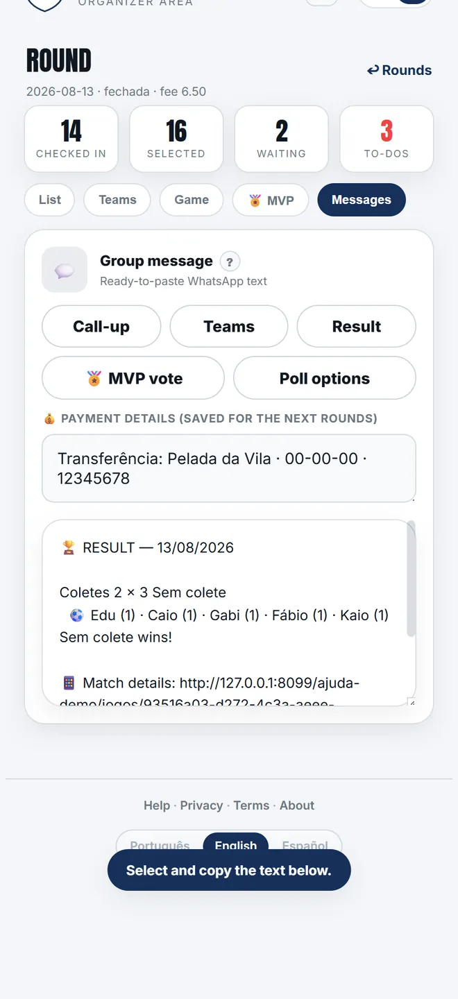 After the game, <b>Result</b> brings each fixture's score, the scorers and the link to the matchday page.