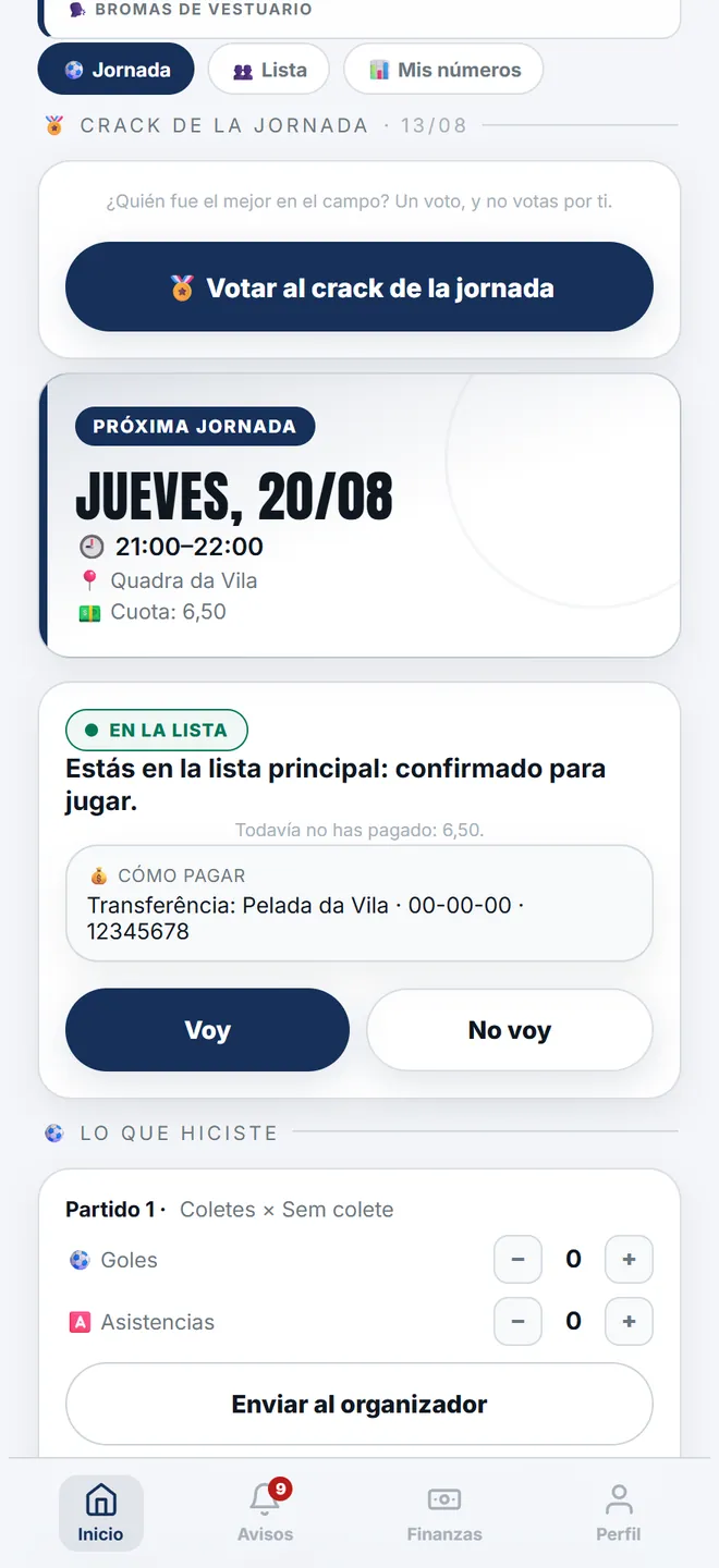Después de pulsar <b>Voy</b>, la píldora de color dice lo que PASÓ — “En la lista” si había plaza, “Lista de espera” si la cola estaba llena.